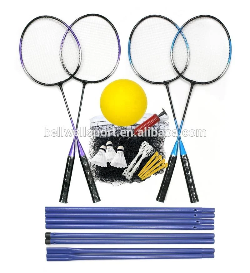 Beach Badminton Set with Net for Tennis, Soccer Tennis, Pickleball, Kids Volleyball Easy Setup