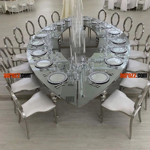 Factory Party Wedding Table Gold Silver Stainless Steel Plating Marble Desktop Oval Banquet Dining Table