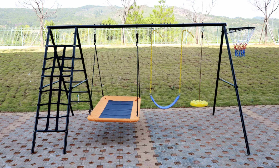 5 in 1 Swing Sets with Heavy Duty Double Reinforced, 440lbs Saucer Swing, Climbing Rope Ladder, Basketball Hoop