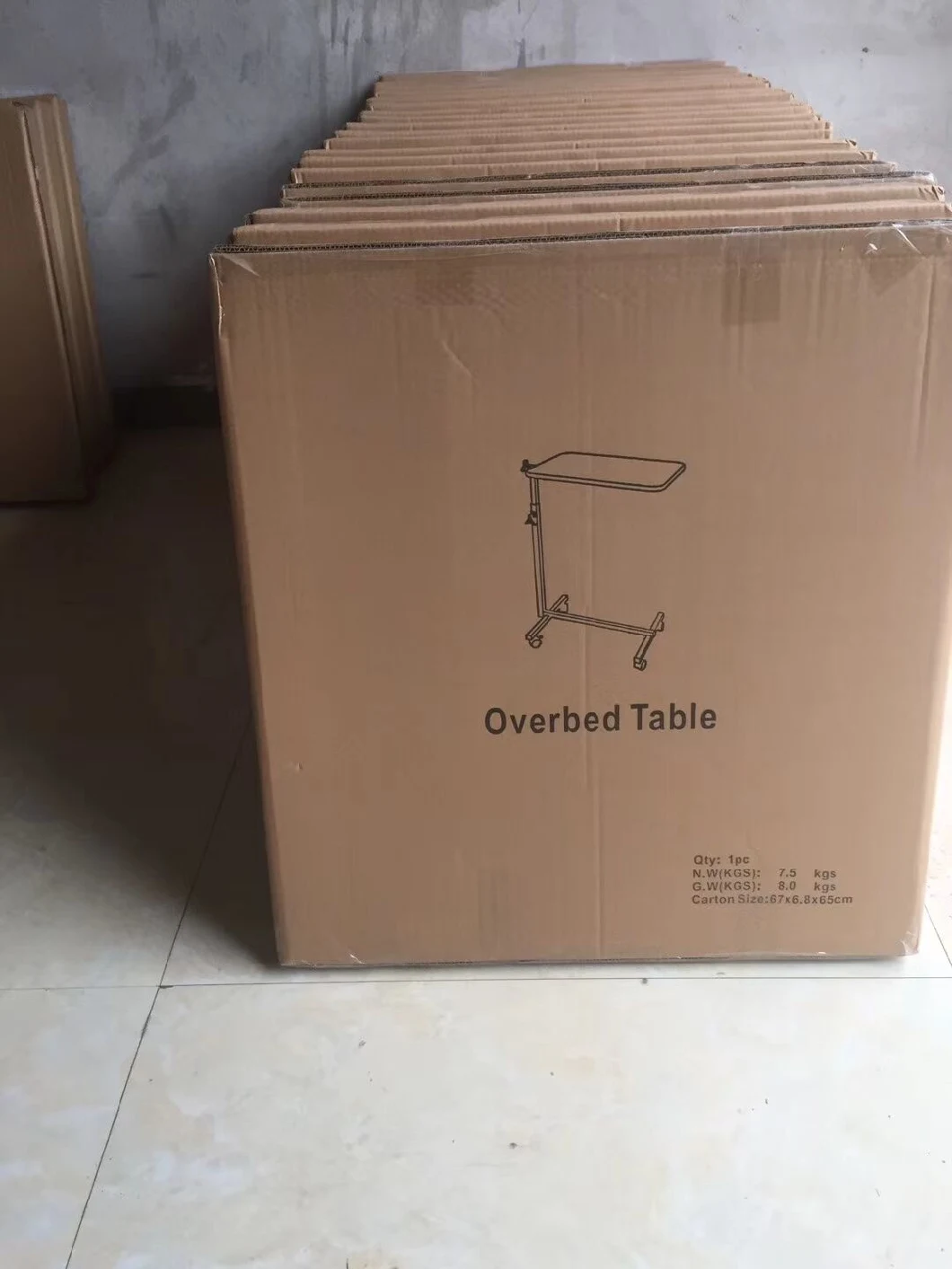 Medical Adjustable Overbed Table Bedside Dining Table with Wheels