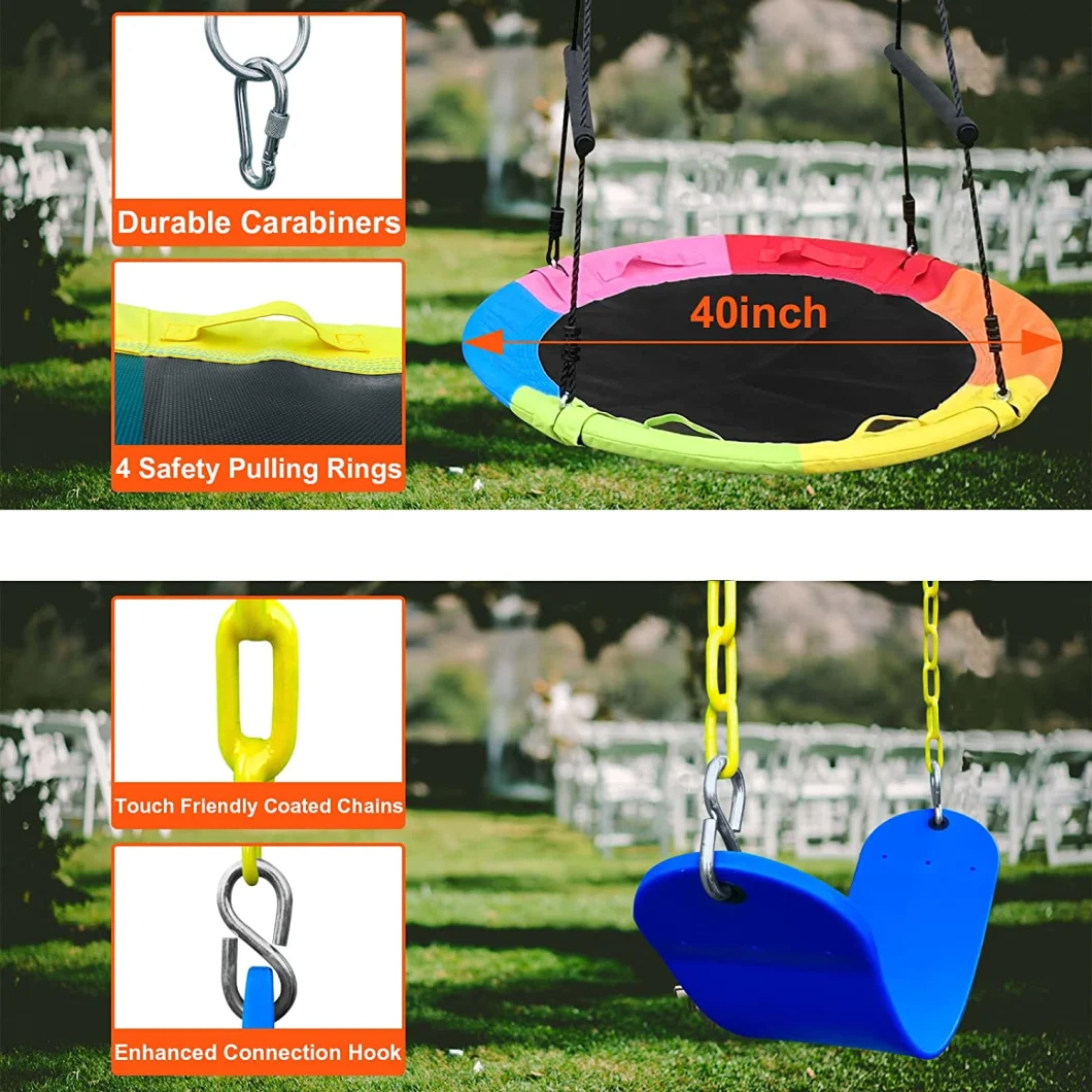 2023 Outdoor Metal Swing Set 3 Play Station with Basketball Hoop, 550 Lbs Function Kids Swing Saucer