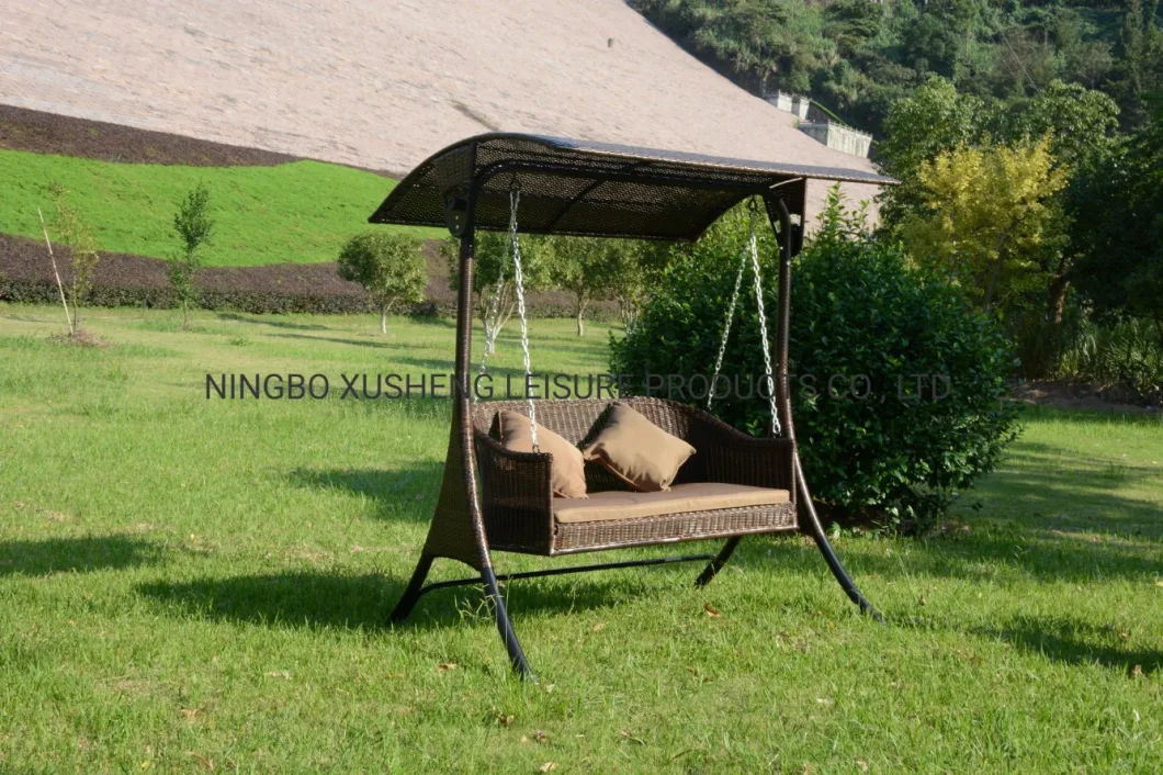 Outdoor 3-Seater Steel Wicker Swing with 2PCS Pillows