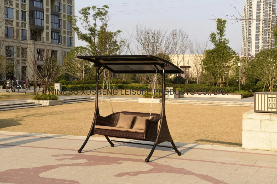 Outdoor 3-Seater Steel Wicker Swing with 2PCS Pillows