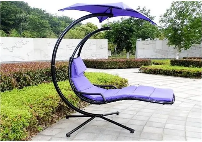 Outdoor Hanging Curved Steel Chaise Lounge Chair Swing