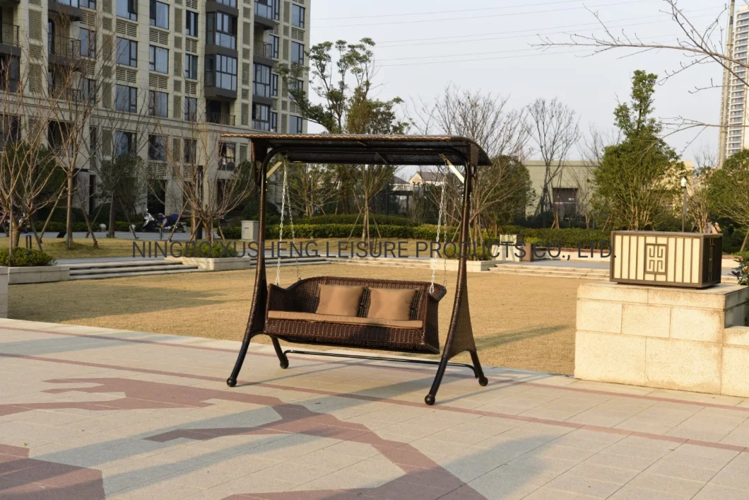 Outdoor 3-Seater Steel Wicker Swing with 2PCS Pillows