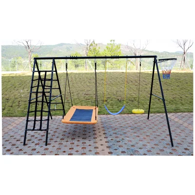 5 in 1 Swing Sets with Heavy Duty Double Reinforced, 440lbs Saucer Swing, Climbing Rope Ladder, Basketball Hoop